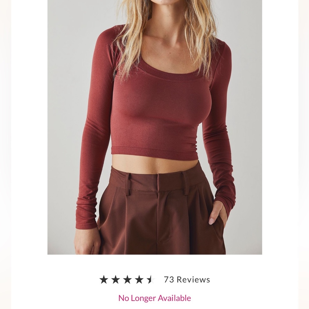 Free People WHITE Scoop Neck Long Sleeve Crop